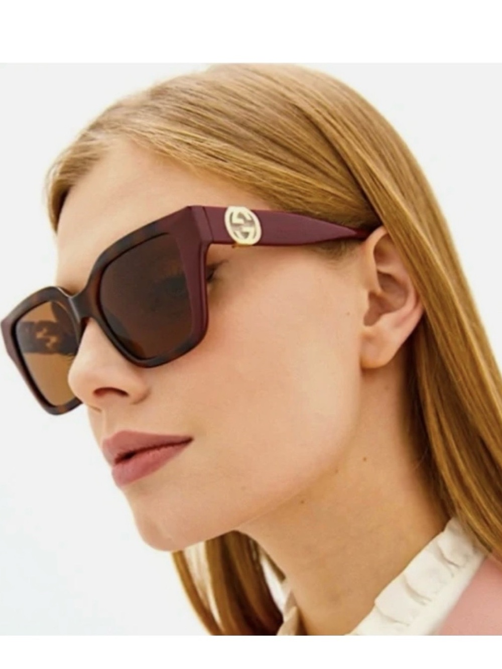 GUCCI GG1023S-003 WOMENS SQUARE/RECTANGLE HAVANA BURGUNDY BROWN FASHION DESIGNER
